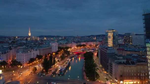 Vienna Cityscape Noche Noche Tiempo Central Calles Aéreas Panorámico Austria — Vídeo de stock