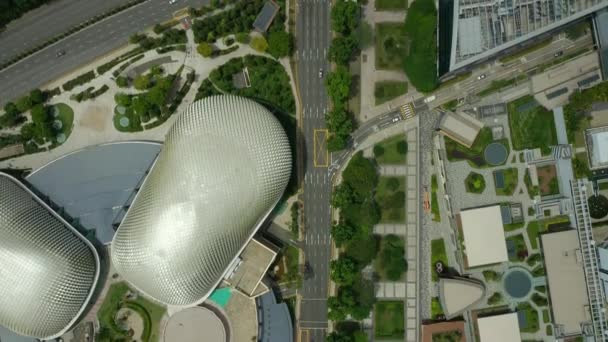 Singapore Stad Porslin Stad Marknad Antenn Topdown Trafik Panorama — Stockvideo