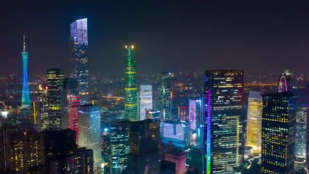 Noche Guangzhou Paisaje Urbano Industrial Panorama Aéreo Timelapse Metraje China — Vídeos de Stock