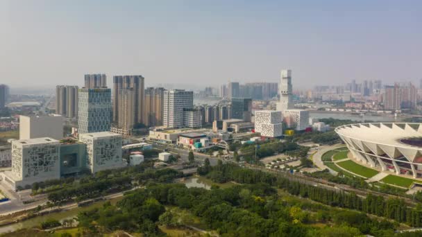 Nappali Guangzhou Ipari Városkép Légi Panoráma Timelapse Felvételek Kínai — Stock videók