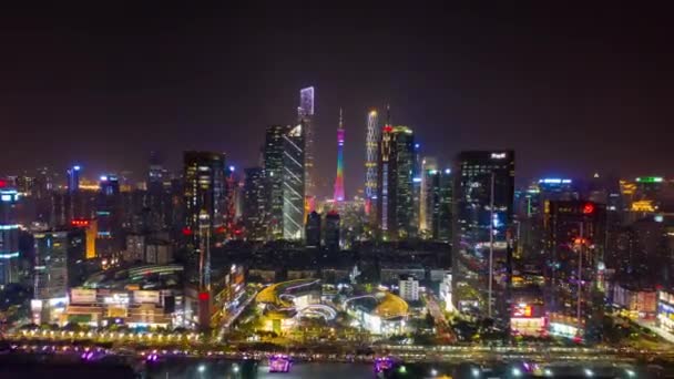 Noche Guangzhou Paisaje Urbano Industrial Panorama Aéreo Timelapse Metraje China — Vídeos de Stock