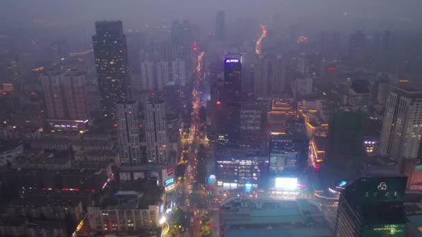 Nocny Lot Nad Nanjing Miasta Ruchu Panorama Powietrza Materiał — Wideo stockowe