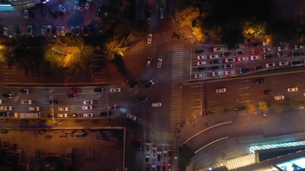 Noche Iluminación Qingdao Ciudad Tráfico Aéreo Panorámico China — Vídeos de Stock