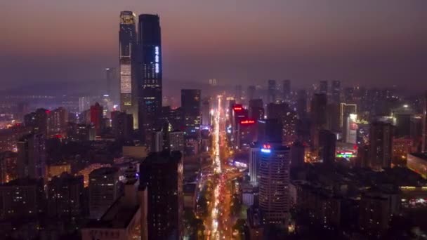 Noc Oświetlenie Changsha Centrum Miasta Ruch Ulica Skrzyżowanie Antena Timelapse — Wideo stockowe