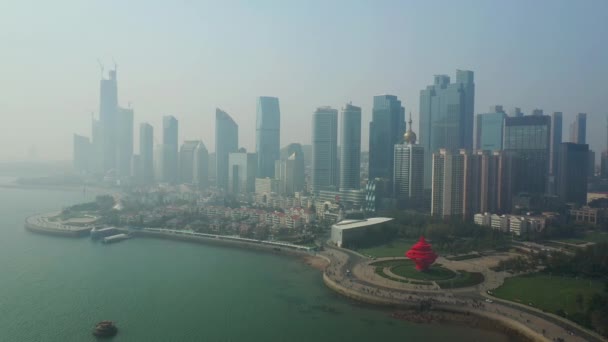 Den Čas Qingdao Město Centru Letecké Panorama Porcelánu — Stock video