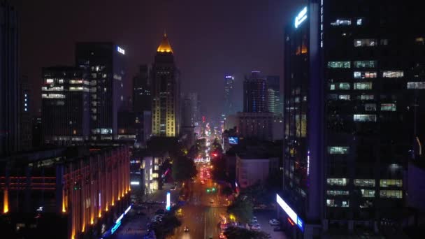 Volo Notturno Sopra Nanjing Città Traffico Aereo Panorama Filmato — Video Stock