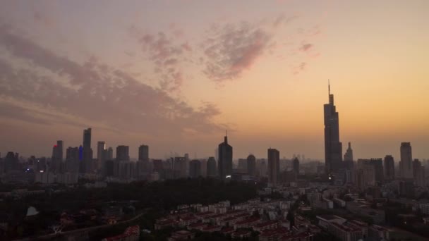 Night Time Flight Illuminated Nanjing City Aerial Panorama Timelapse Footage — kuvapankkivideo