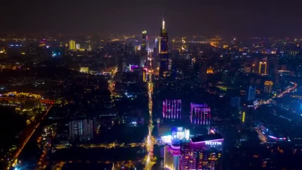 Éjszakai Repülés Nanjing Város Felett Légi Panoráma Időintervallum Felvételek — Stock videók