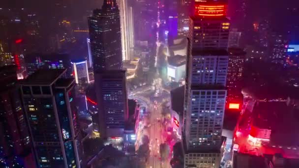 Nocny Lot Nad Nanjing Miasta Ruchu Panorama Powietrza Timelapse Materiał — Wideo stockowe