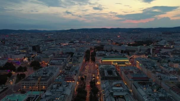 Vienna Cityscape Noche Noche Tiempo Central Calles Aéreas Panorámico Austria — Vídeo de stock