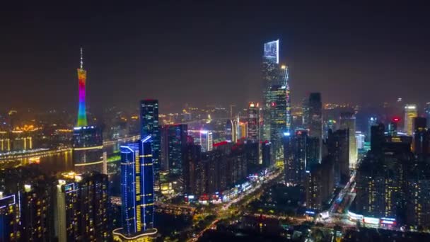 Notte Guangzhou Paesaggio Urbano Industriale Panorama Aereo Timelapse Filmati Cina — Video Stock