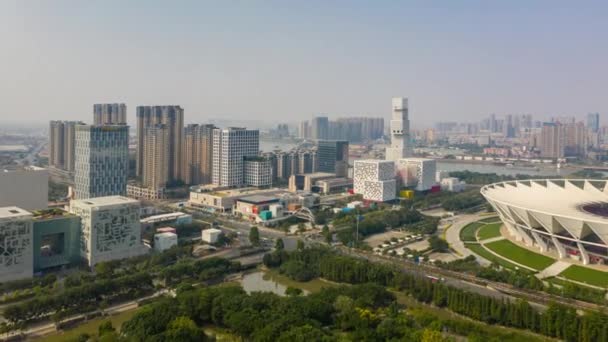 Día Hora Guangzhou Paisaje Urbano Industrial Panorama Aéreo Timelapse Metraje — Vídeos de Stock