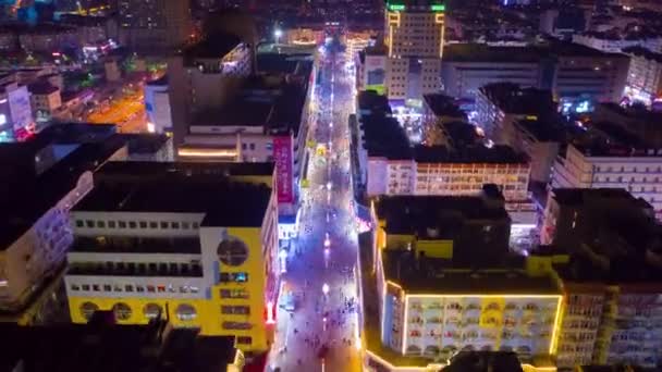 夜間照明Qingdao市交通航空タイムラプスパノラマ 4K中国 — ストック動画