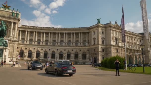 Wien Stadt Sonniger Tag Überfüllter Verkehr Panorama Zeitlupe Österreich — Stockvideo