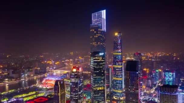 Noite Guangzhou Paisagem Urbana Industrial Panorama Aéreo Timelapse Imagens China — Vídeo de Stock