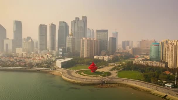 Giorno Qingdao Città Centro Aereo Panorama Porcellana — Video Stock