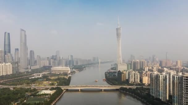 Dia Tempo Guangzhou Paisagem Urbana Industrial Panorama Aéreo Timelapse Imagens — Vídeo de Stock