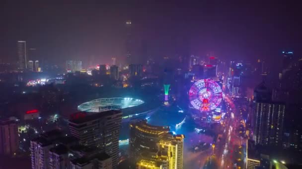 Ночная Подсветка Changsha Центре Города Трафика Улиц Перекрестка Воздушных Timelapse — стоковое видео