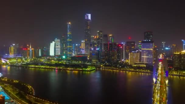 Noite Guangzhou Paisagem Urbana Industrial Panorama Aéreo Timelapse Imagens China — Vídeo de Stock