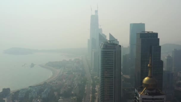 Day Time Qingdao City Downtown Aerial Panorama China — Stock Video