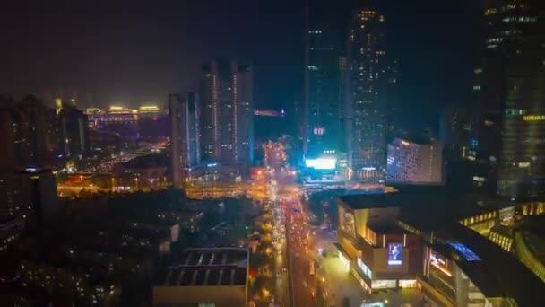Gece Vakti Aydınlatma Qingdao Şehir Trafiği Hava Trafiği Panorama Porselen — Stok video