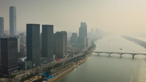 Changsha Stadt Sonniger Tag Berühmt Innenstadt Bucht Antenne Zeitraffer Panorama — Stockvideo