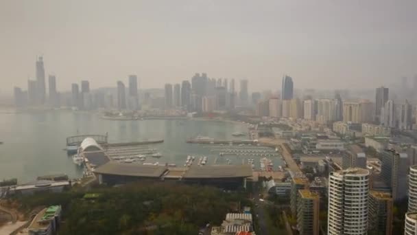 Hora Del Día Qingdao Ciudad Centro Panorama Aéreo China — Vídeos de Stock