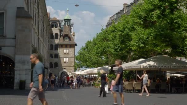 Denní Čas Záběry Ženevské Městské Dopravy Zpomalení Panorama Švýcarsko — Stock video