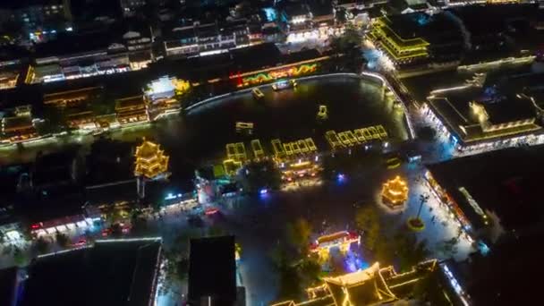 南京市交通上の夜間飛行空中パノラマ4Kタイムラプス映像 — ストック動画