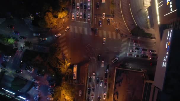 Natt Belysning Qingdao Stad Trafik Antenn Panorama Porslin — Stockvideo