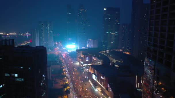 Nacht Beleuchtung Qingdao Stadt Verkehr Luftbild China — Stockvideo