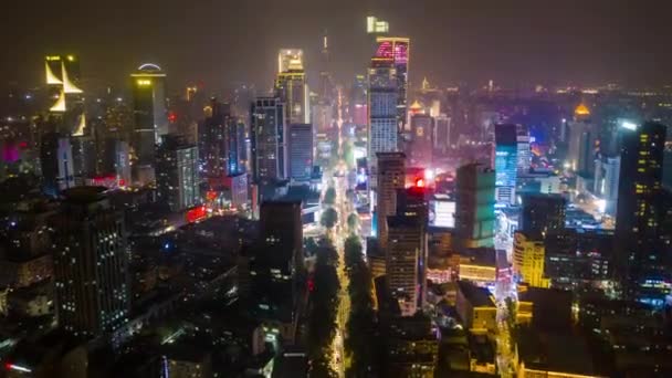 Volo Notturno Nanjing Traffico Urbano Panorama Aereo Timelapse Filmati — Video Stock