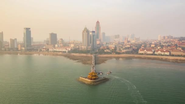 Journée Qingdao Ville Centre Ville Panorama Aérien Timelapse Porcelaine — Video