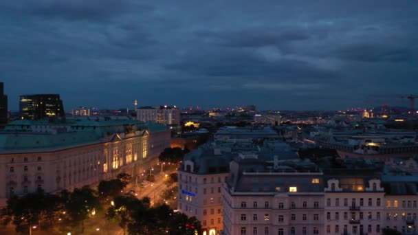 Viyana Şehir Manzarası Gece Vakti Merkez Caddeler Hava Manzarası Austria — Stok video