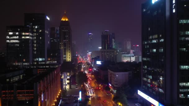 Volo Notturno Sopra Nanjing Città Traffico Aereo Panorama Filmato — Video Stock