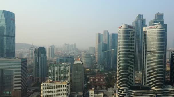 Day Time Qingdao City Downtown Aerial Panorama China — Stock Video