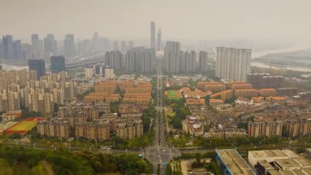 Day Time Flight Nanjing City Traffic Aerial Panorama Timelapse Footage — Stock Video