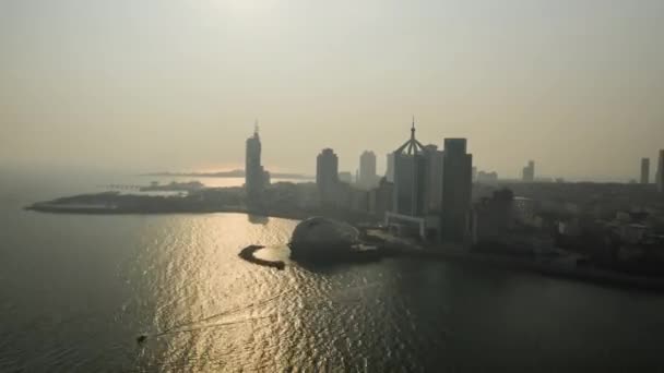 Den Čas Qingdao Město Centru Letecké Panorama Timelapse Porcelán — Stock video