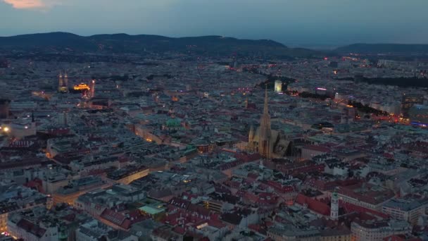 Wiedeński Pejzaż Miejski Noc Centralne Ulice Panorama Lotnicza Austria — Wideo stockowe