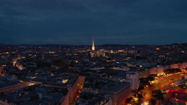 Vienna Cityscape Νύχτα Κεντρικοί Δρόμοι Εναέρια Πανόραμα Austria — Αρχείο Βίντεο