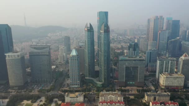 Day Time Qingdao City Downtown Aerial Panorama China — Stock Video