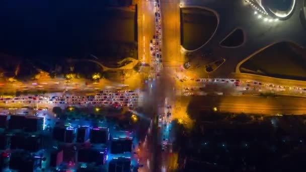 Éclairage Nocturne Changsha Centre Ville Circulation Rue Carrefour Aérien Timelapse — Video