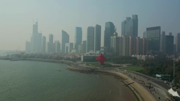 Hora Del Día Qingdao Ciudad Centro Panorama Aéreo China — Vídeos de Stock