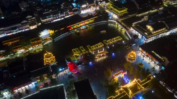 Vuelo Nocturno Sobre Las Imágenes Del Tráfico Aéreo Ciudad Nanjing — Vídeos de Stock