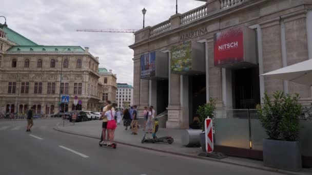 Vienna Stad Zonnige Dag Druk Verkeer Panorama Slow Motion Oostenrijk — Stockvideo