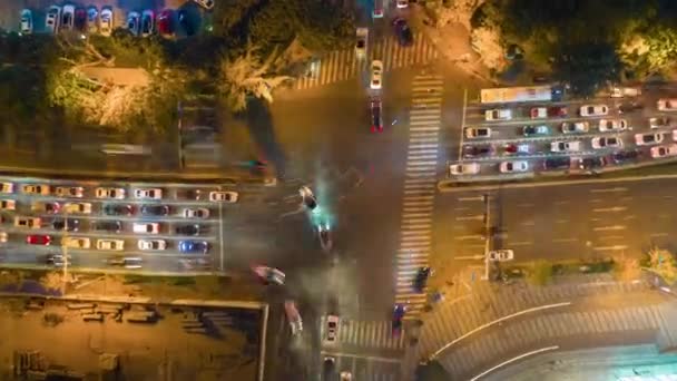 Noční Osvětlení Qingdao Městský Provoz Letecký Timelapse Panorama Porcelán — Stock video