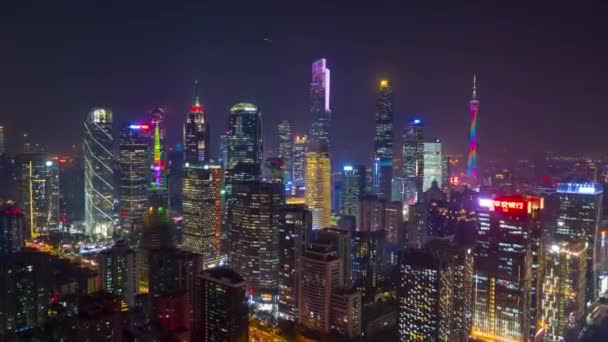 夜の時間広州工業都市の航空パノラマ 4Kタイムラプス映像中国 — ストック動画