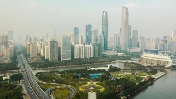 День Время Гуанчжоу Промышленной Городской Пейзаж Воздушной Панорамы Timelapse Footage — стоковое видео