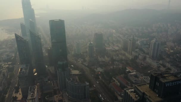 Jour Qingdao Ville Centre Ville Panorama Aérien Chine — Video