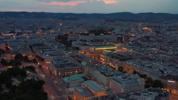 Vienna Cityscape Noche Noche Tiempo Central Calles Aéreas Panorámico Austria — Vídeo de stock